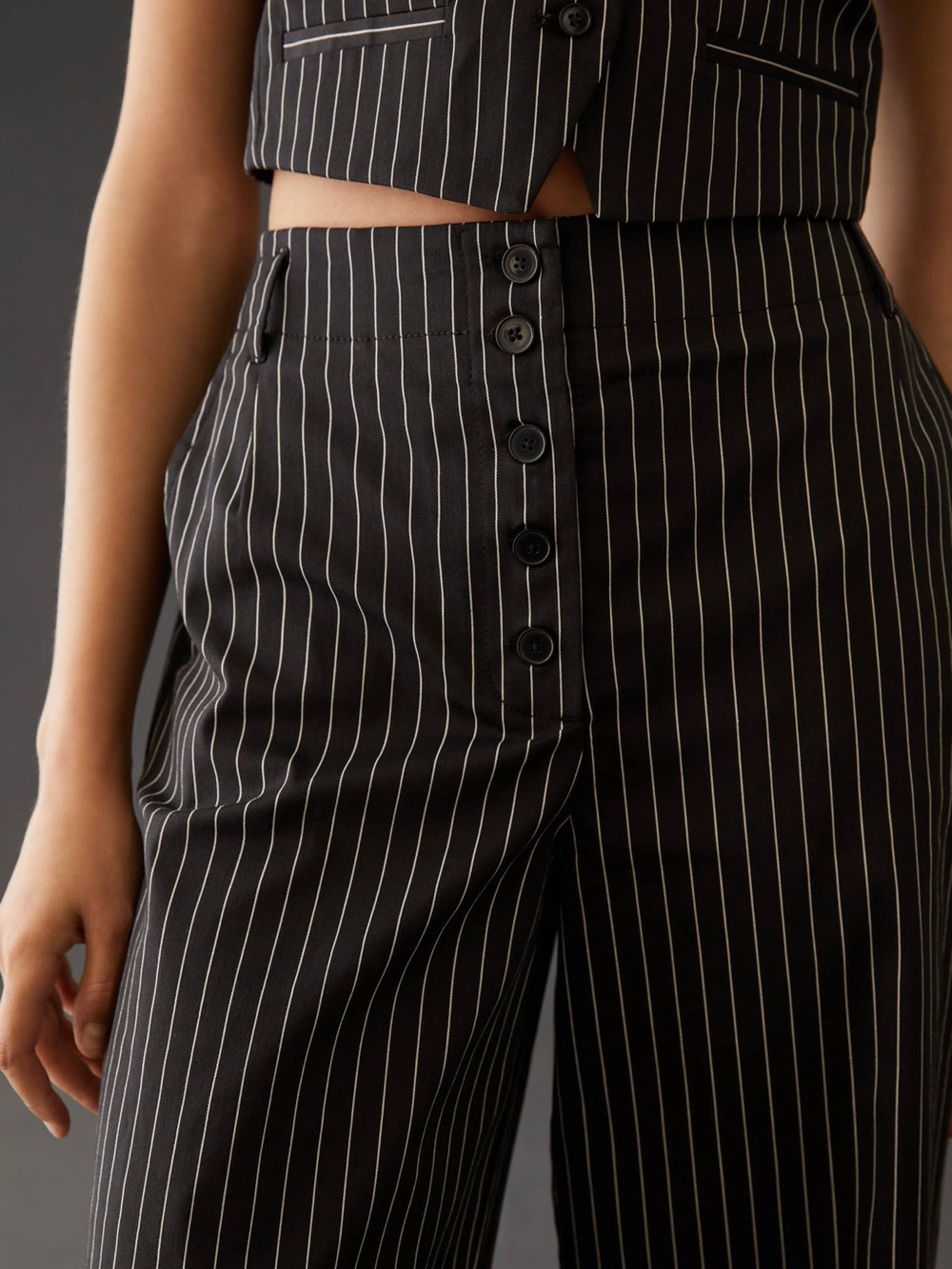 Anthropologie Maeve Black Pinstripe High-Rise Wide-Leg Pants
